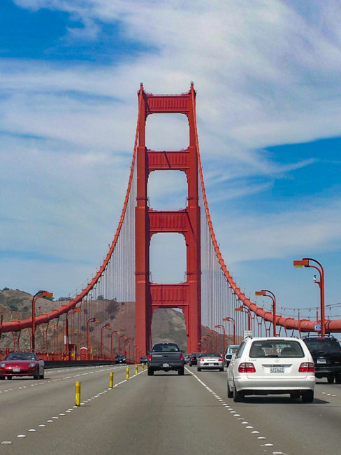 Upřostřed Golden Gate Bridge