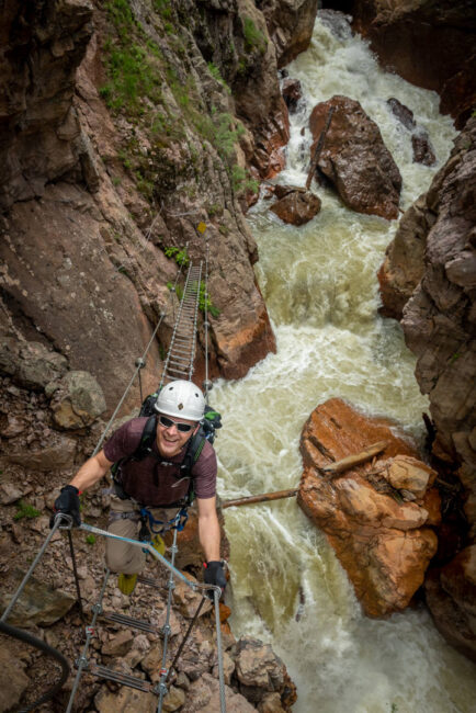 Martin na lanovém žebříku - via ferrata Ouray